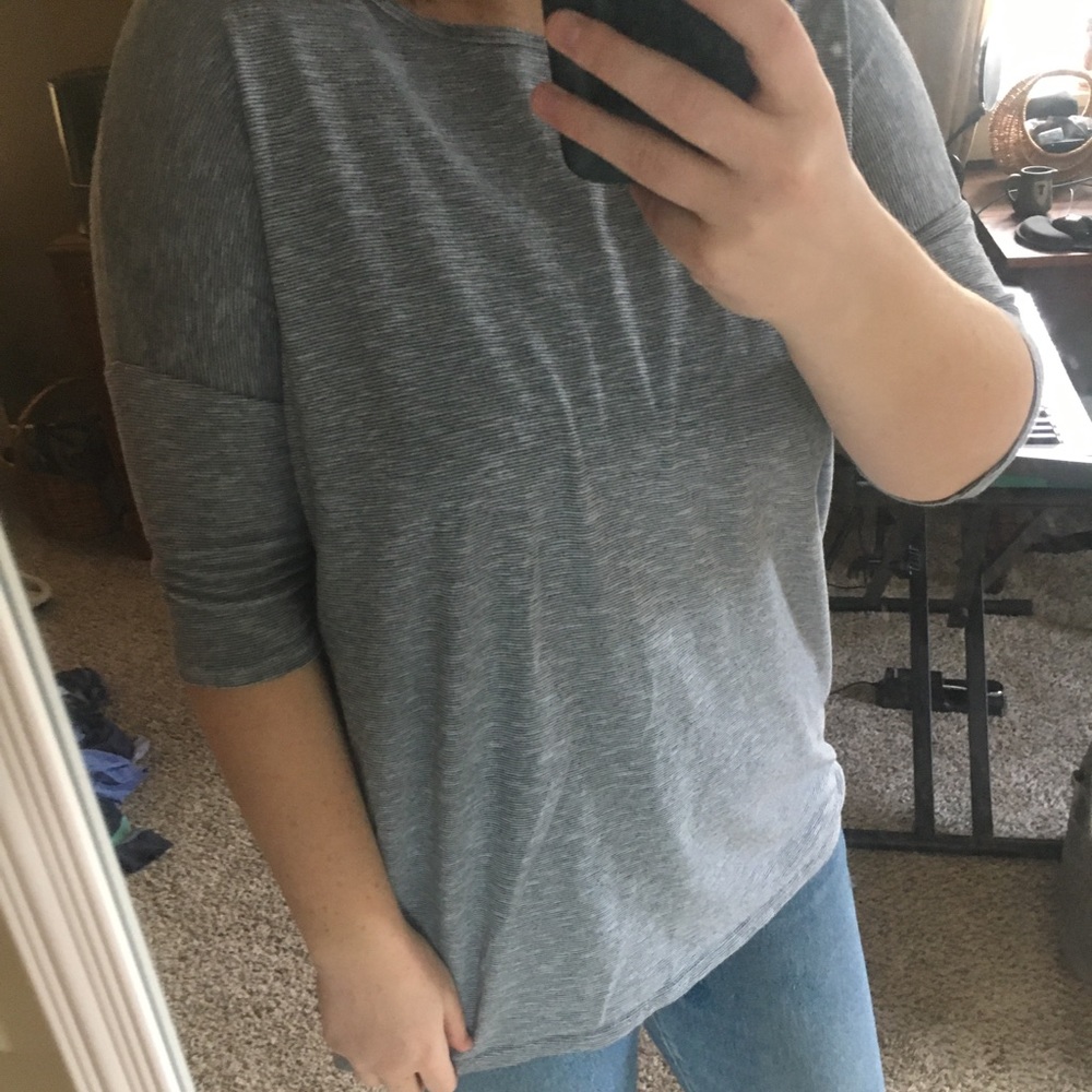 LulaRoe Irma Tunic Gray and Black Striped